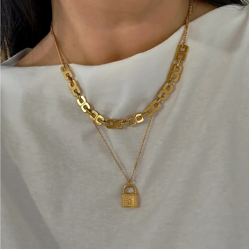 Lock Pendant Layered Necklace | Modern Luxe